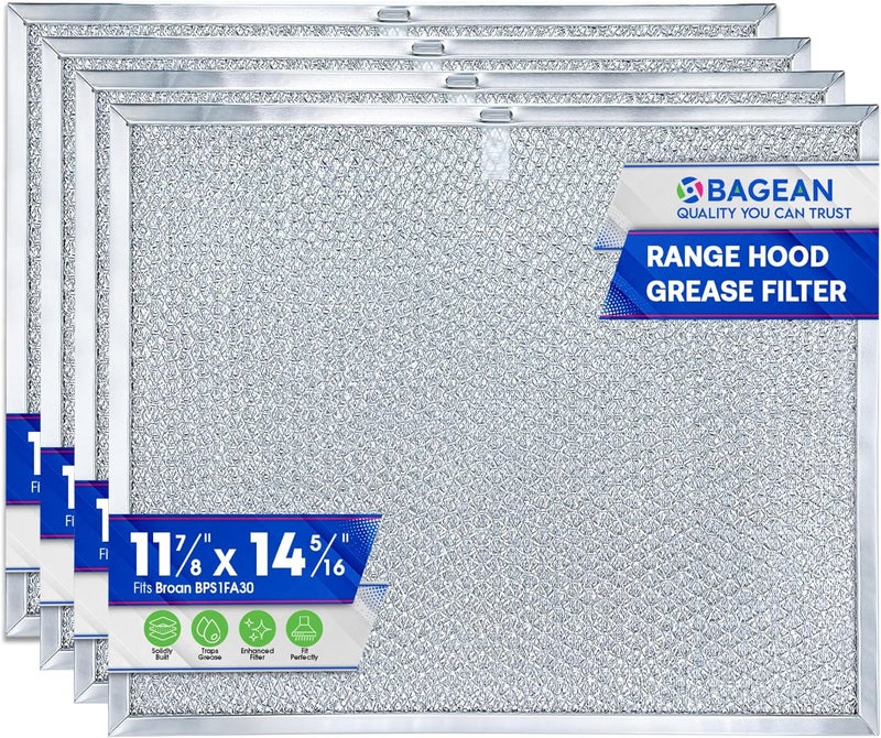Bagean Stove Hood Vent Filter 11.8" x 14.3" BPS1FA30 - Compatible with NuTone Allure & Broan Range Hood Filter Replacement 99010299 - Fits QS1 QS2 30" Hoods - Blocks Grease & Filters Oven Air (4-Pk) - Image 1
